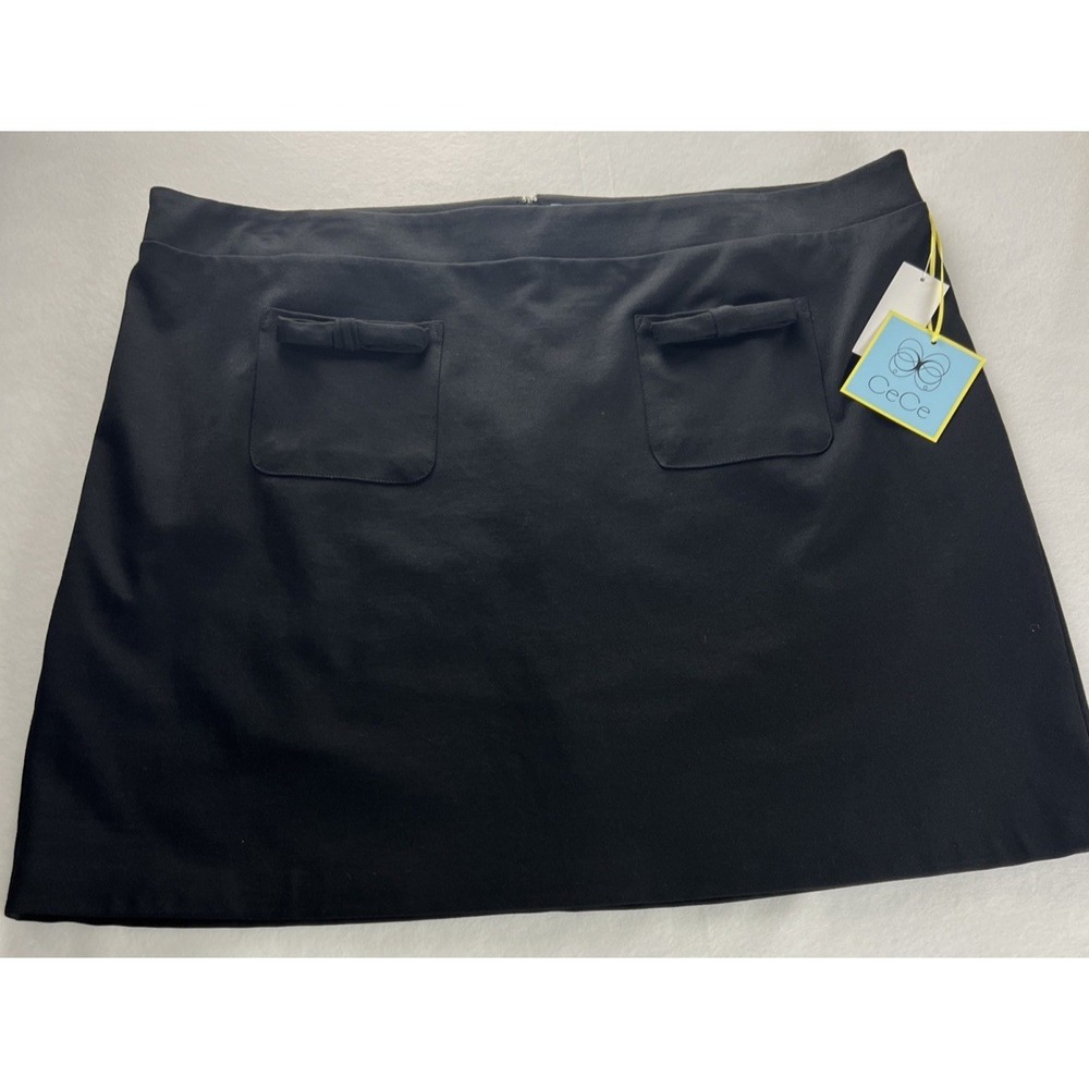 CeCe Women's Short Skirt Plus Size 24W Lined‎ Front Bow Pockets Rich Black E30